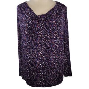 Lane Bryant Black‎ Multi Floral Long Sleeve Drape Neck Top